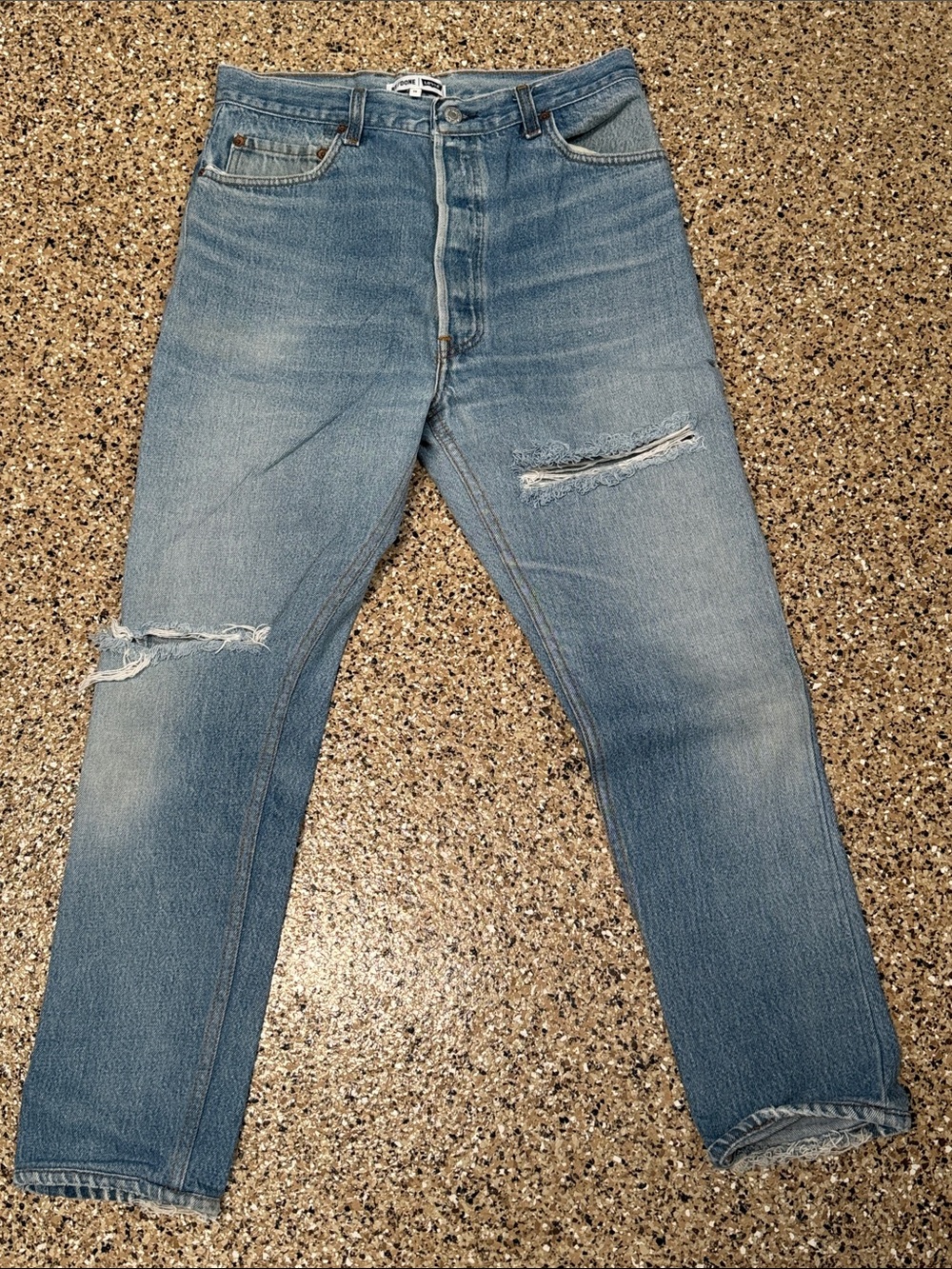 Re/Done Light Blue High-Rise Women's Jeans with Red Tab